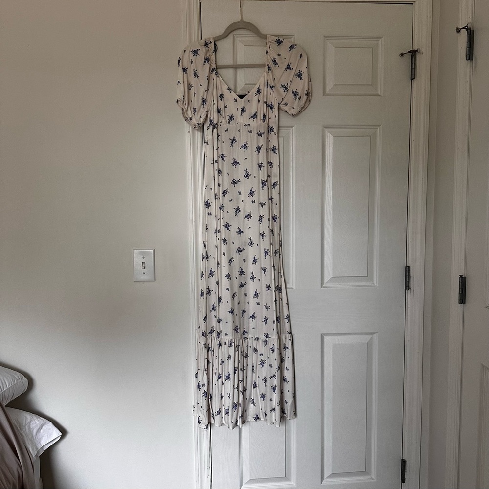 Floral White and Blue Women's Dress